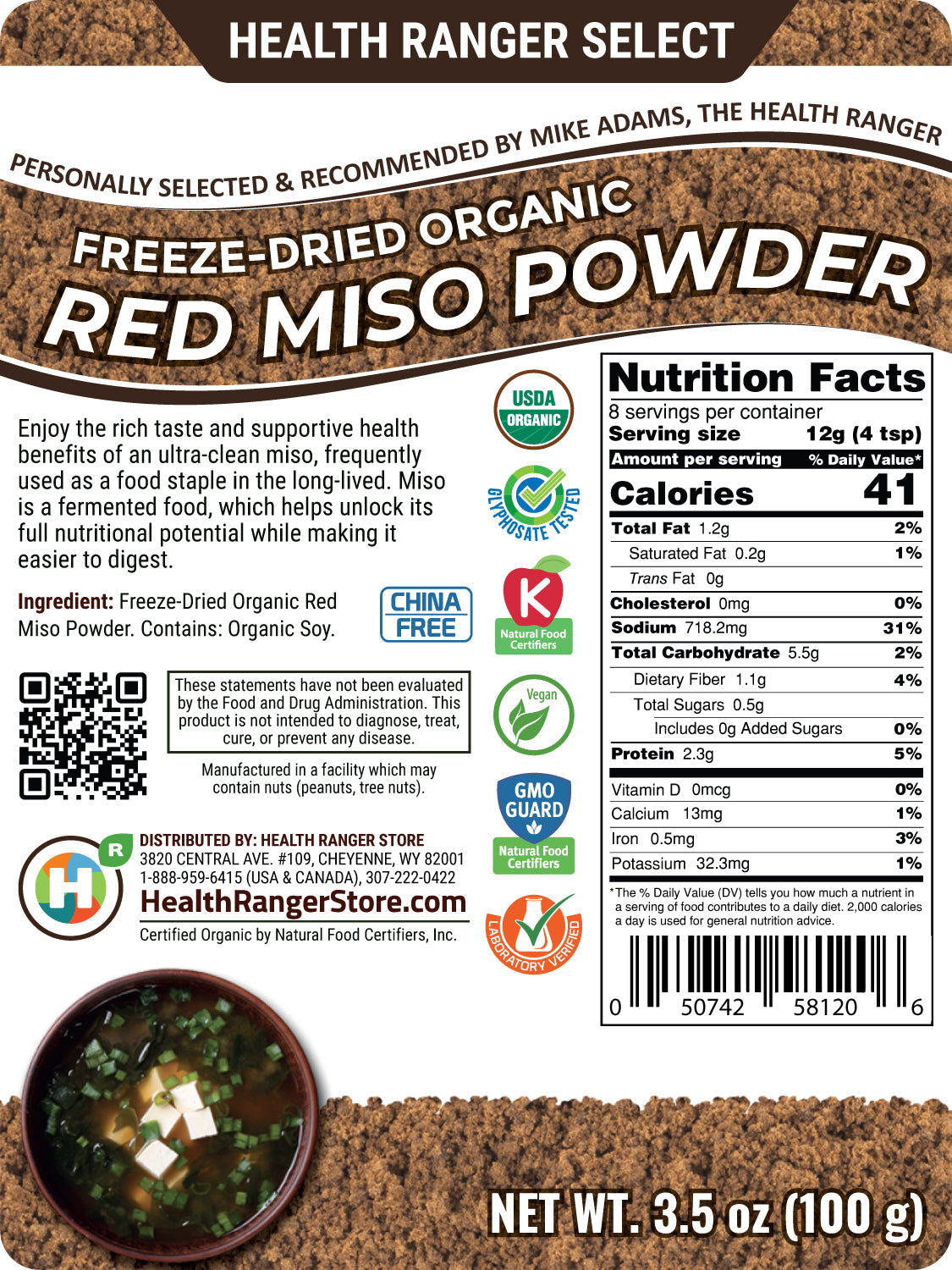 Freeze Dried Organic Red Miso Powder 3.5oz (100g) (3-Pack)