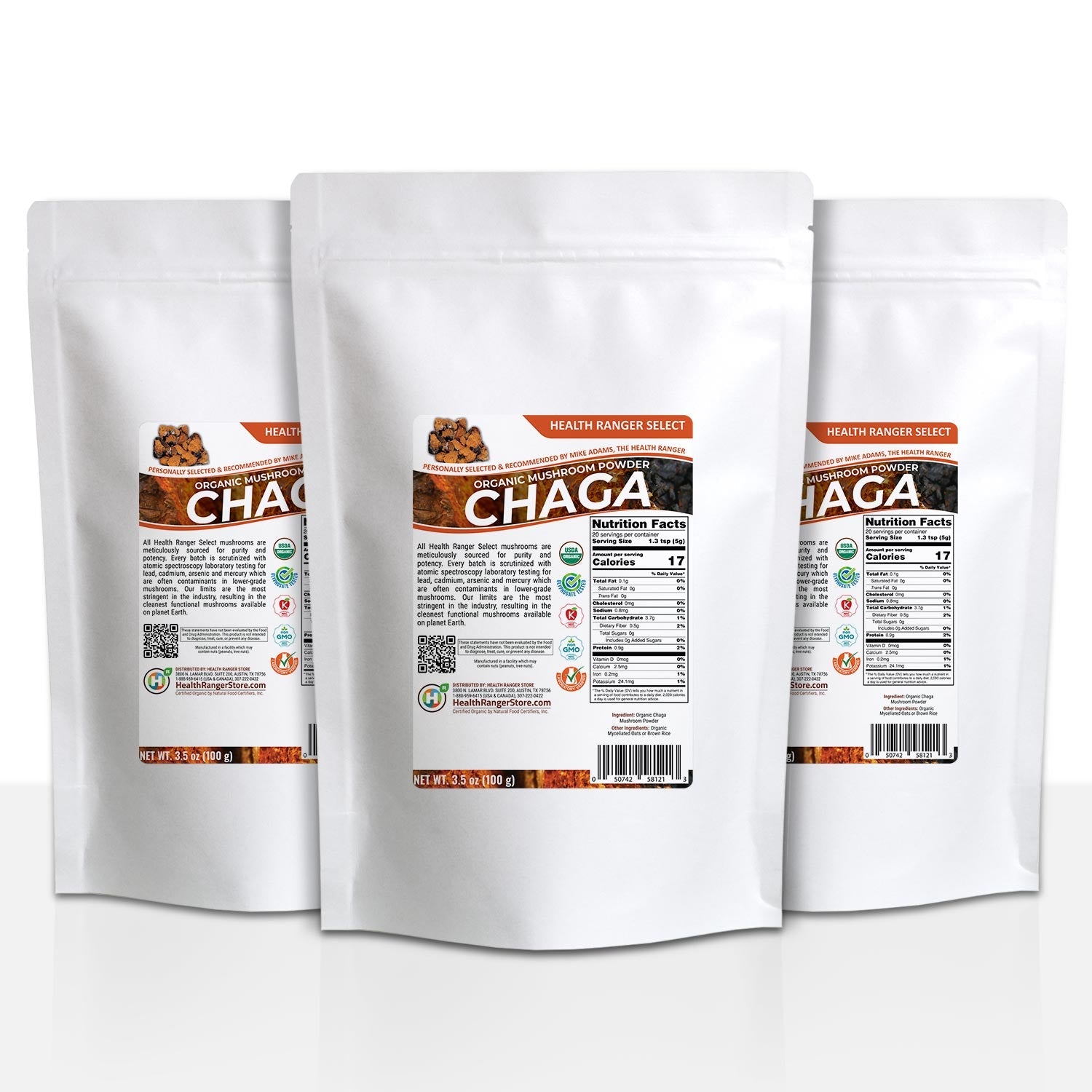 Organic Chaga Mushroom Powder 100g (3-Pack)