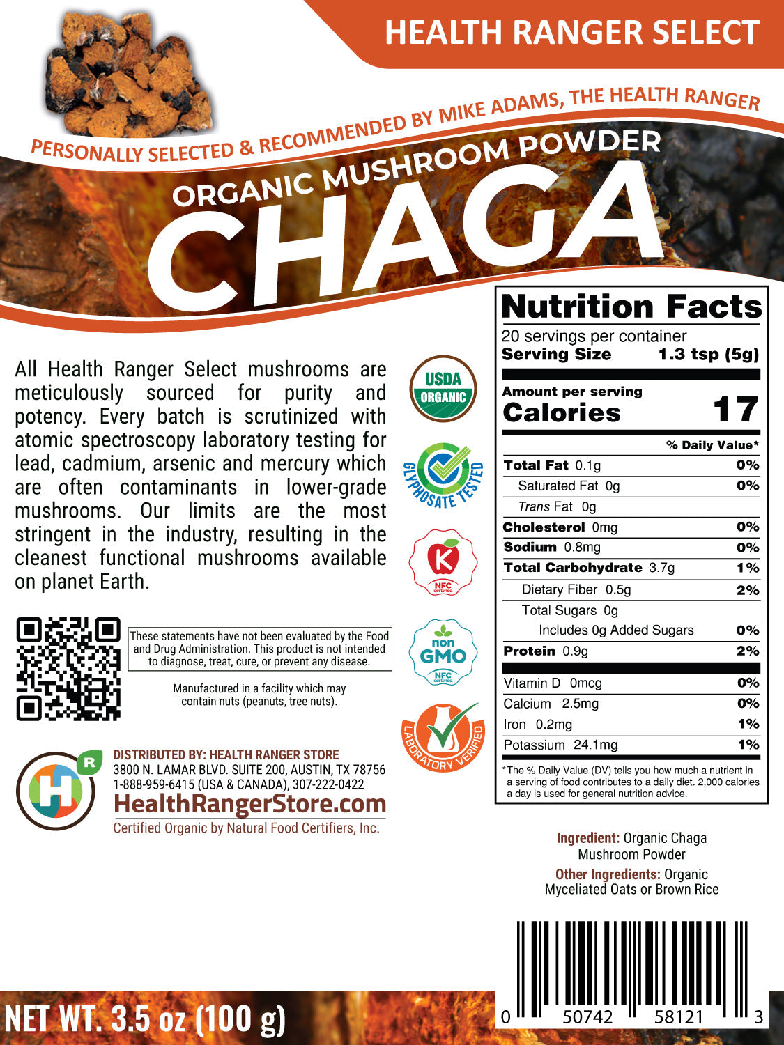 Organic Chaga Mushroom Powder 100g (3-Pack)