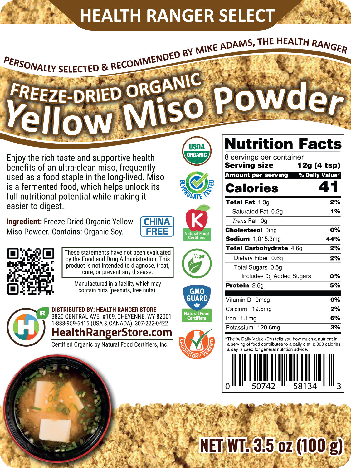Freeze Dried Organic Yellow Miso Powder 100g (6-Pack)