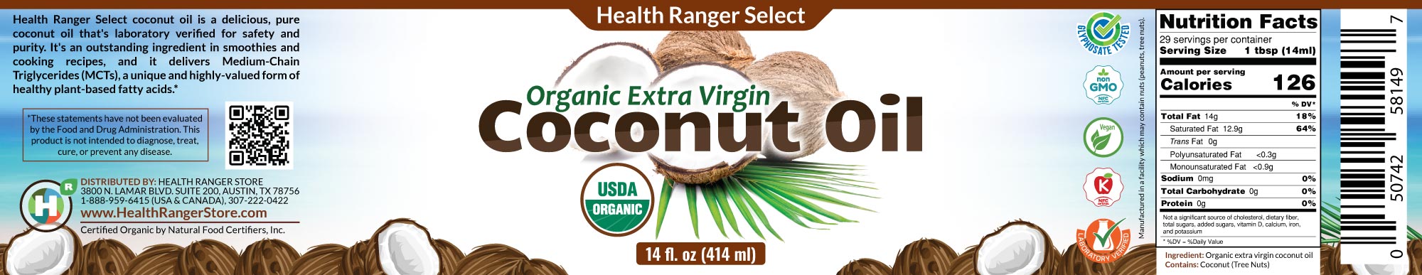 Organic Extra Virgin Coconut Oil 14 oz (6-Pack)
