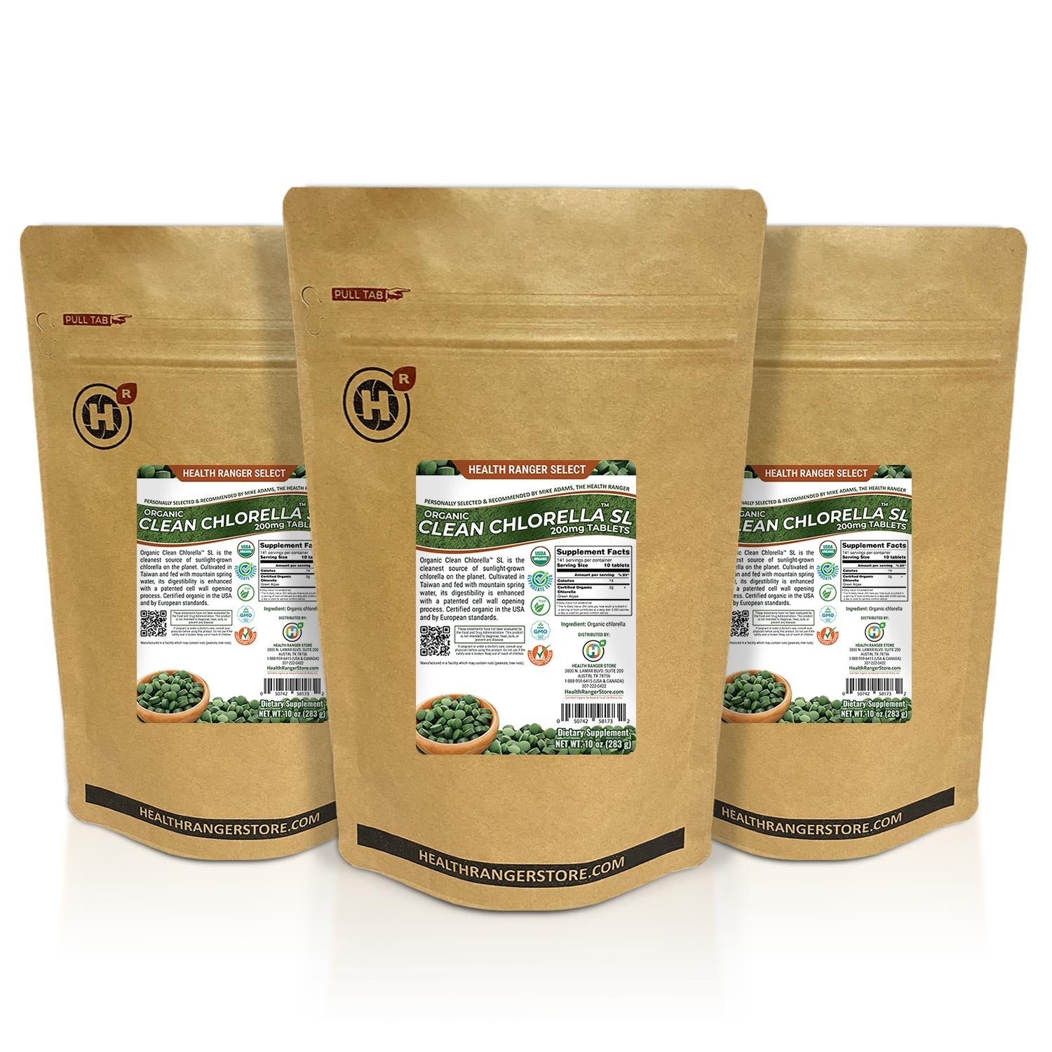 Organic Clean Chlorella SL 200mg Tablets (10oz, 283g), approximately 1415 tablets (3-Pack)