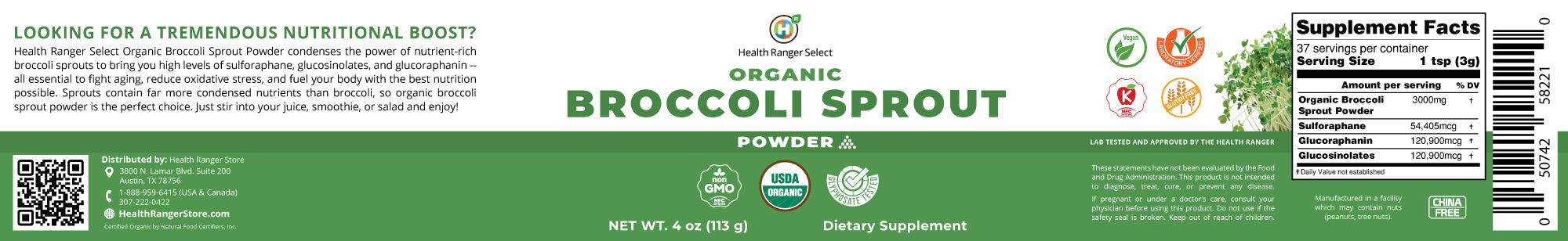 Organic Broccoli Sprout Powder 4oz (113g) (3-Pack)