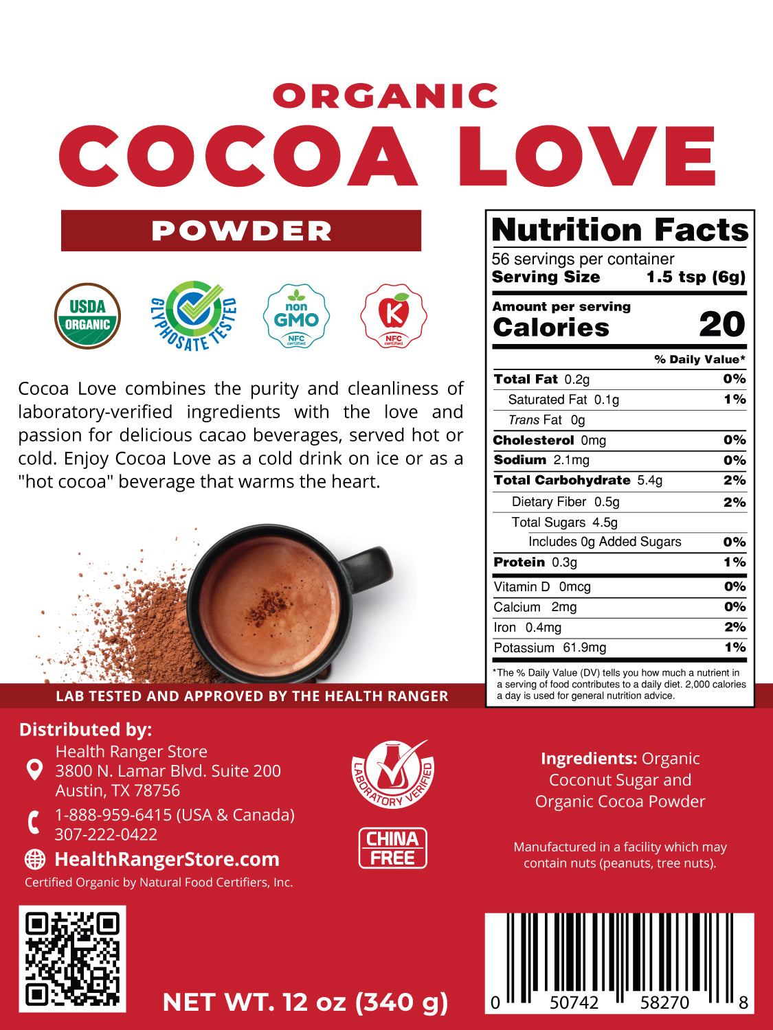 Health Ranger Select Organic Cocoa Love 12oz (6-Pack)