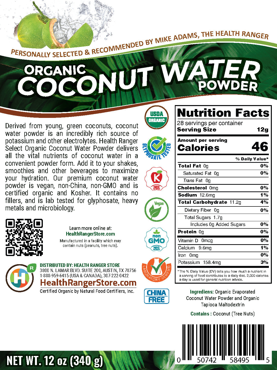 Organic Coconut Water Powder 12oz (340g) (3-Pack)