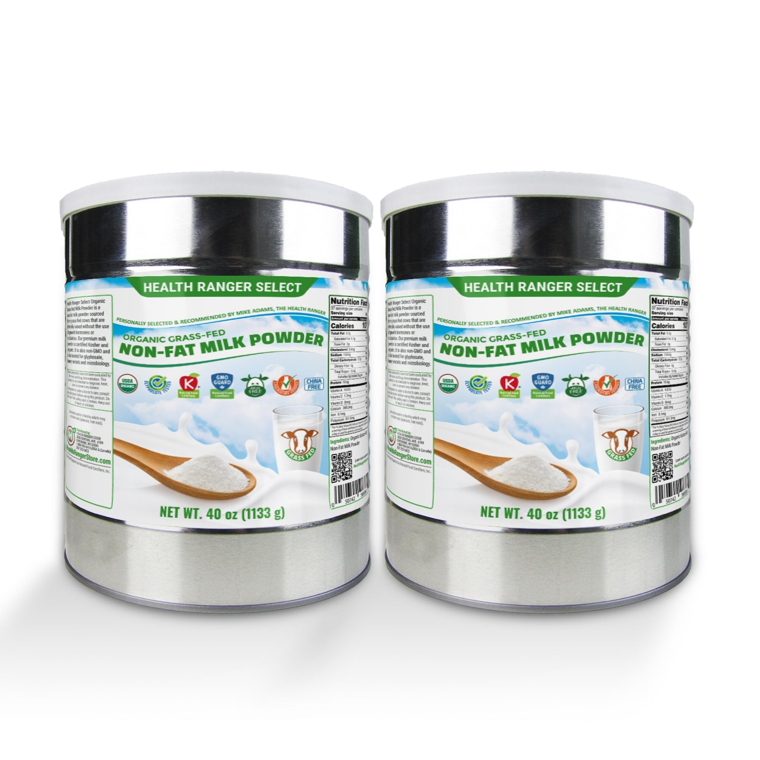 Organic Grass-Fed Non-Fat Milk Powder 40 oz (1133 g,