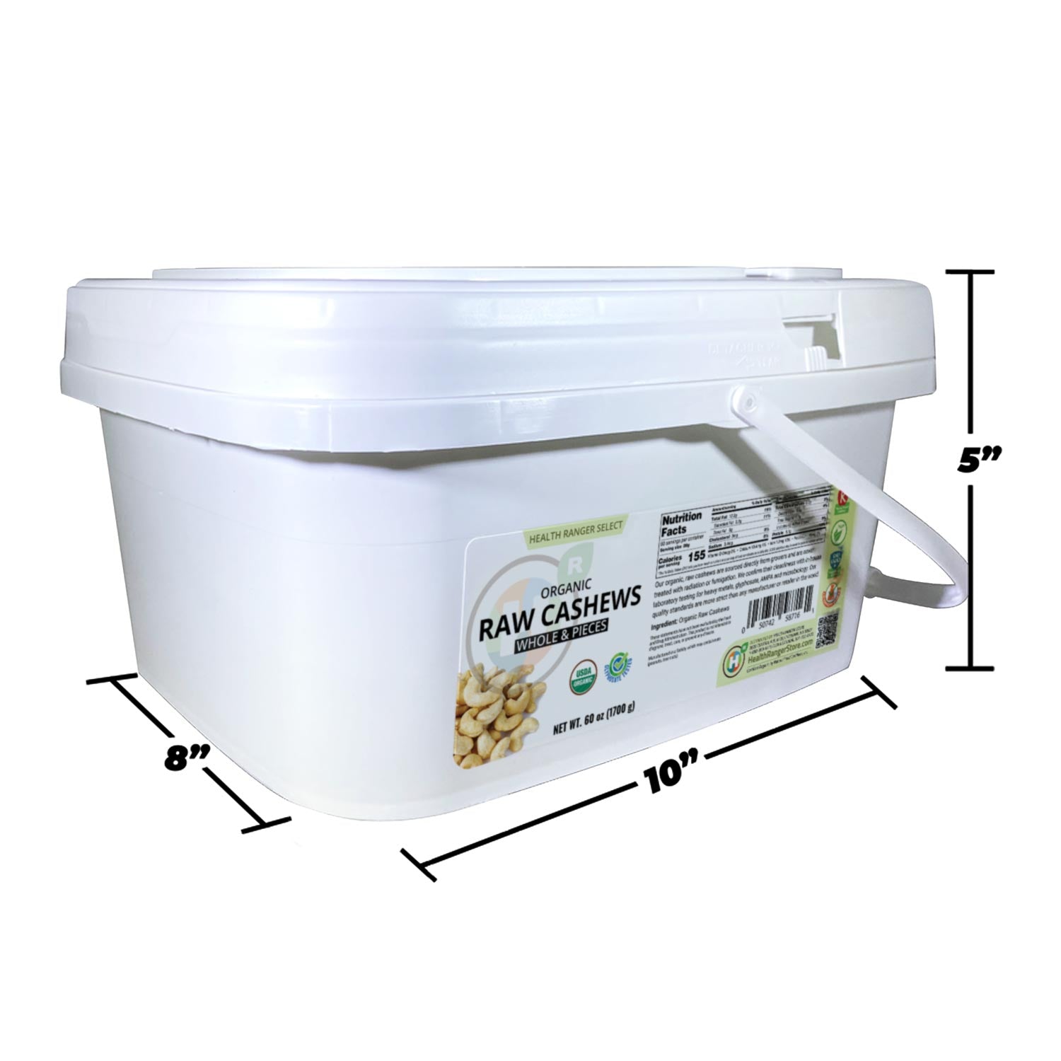 Mini-Bucket - Organic Raw Cashews (Whole & Pieces) 60 oz (1700 g)