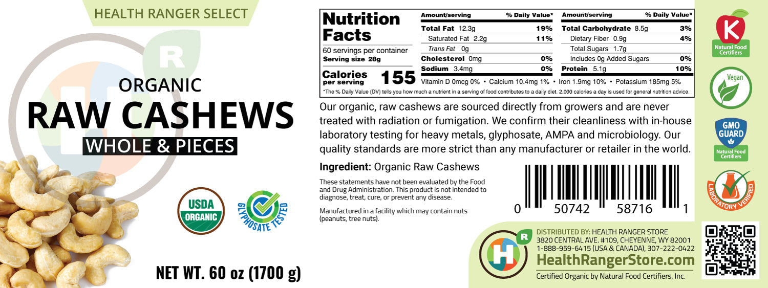 Mini-Bucket - Organic Raw Cashews (Whole & Pieces) 60 oz (1700 g)