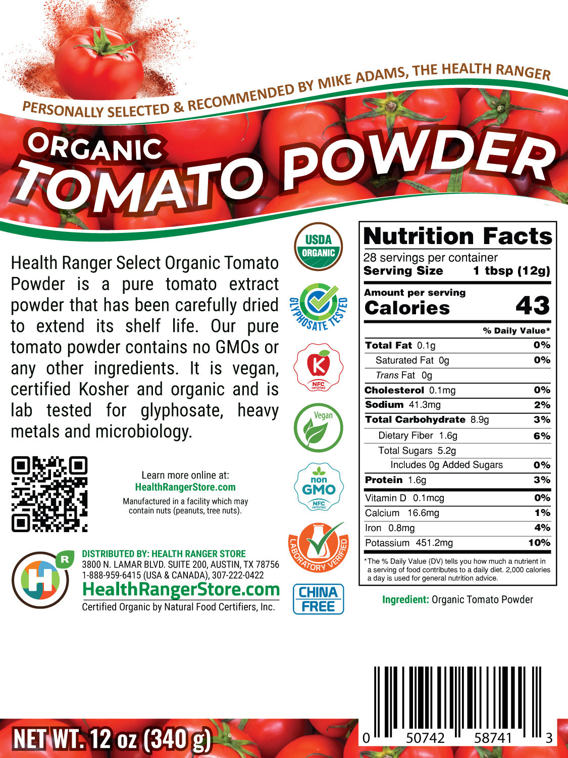 Organic Tomato Powder 12oz (340g)