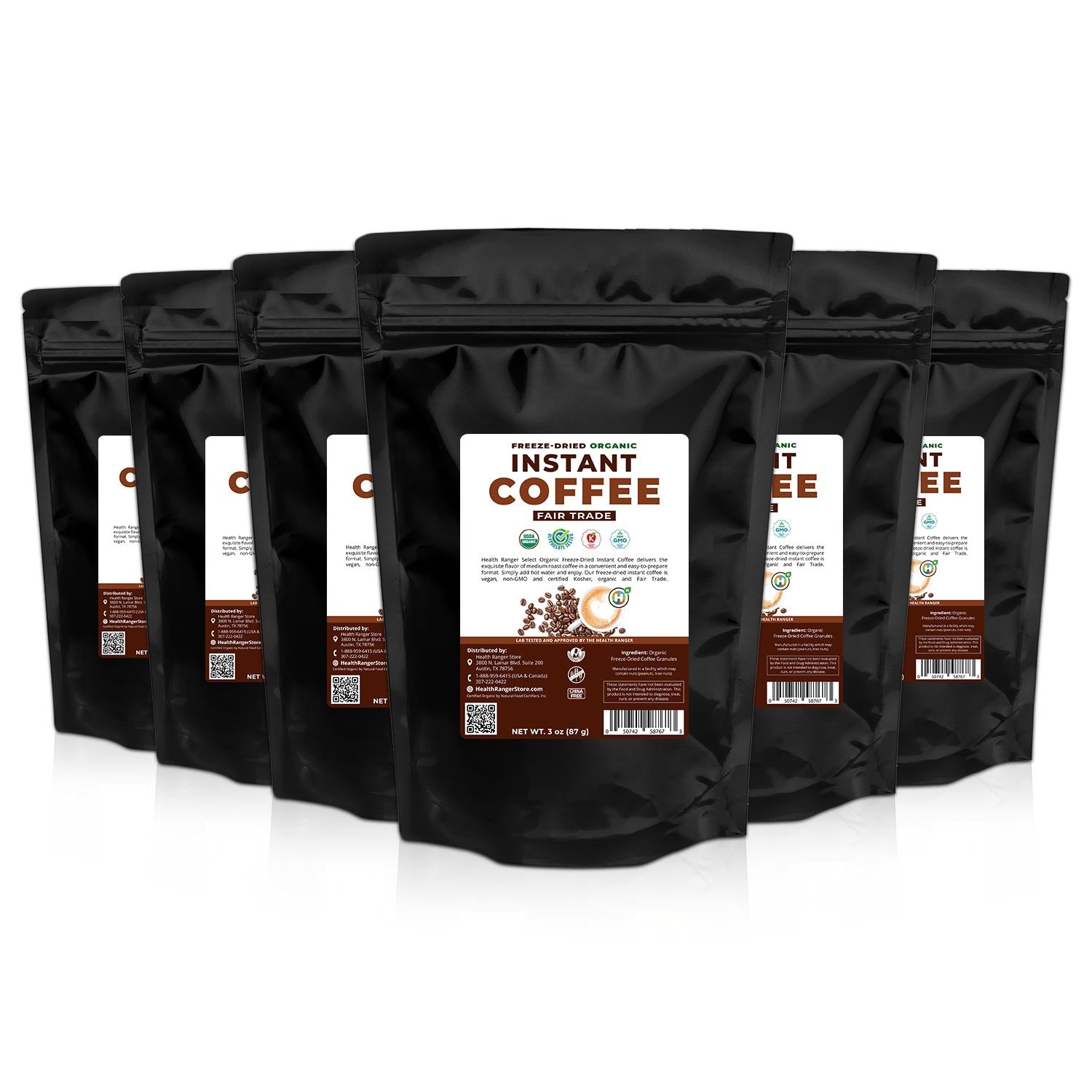 Fair Trade Organic Freeze-Dried Instant Coffee 3oz (87g) (6-Pack)