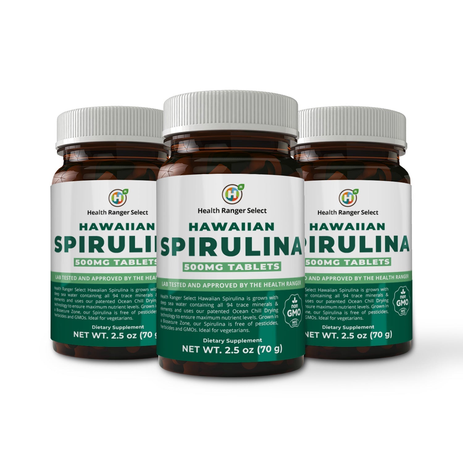 Hawaiian Spirulina Cold Pressed 500mg Tablets 2.5oz (70g) (3-Pack)