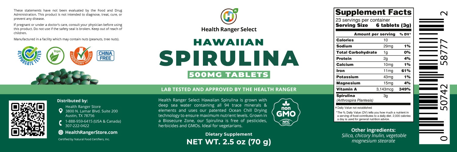 Hawaiian Spirulina Cold Pressed 500mg Tablets 2.5oz (70g) (3-Pack)