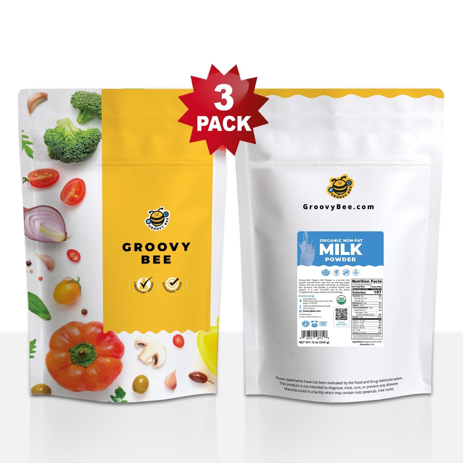 Organic Non-Fat Milk Powder 12 oz (340 g) (3-Pack)
