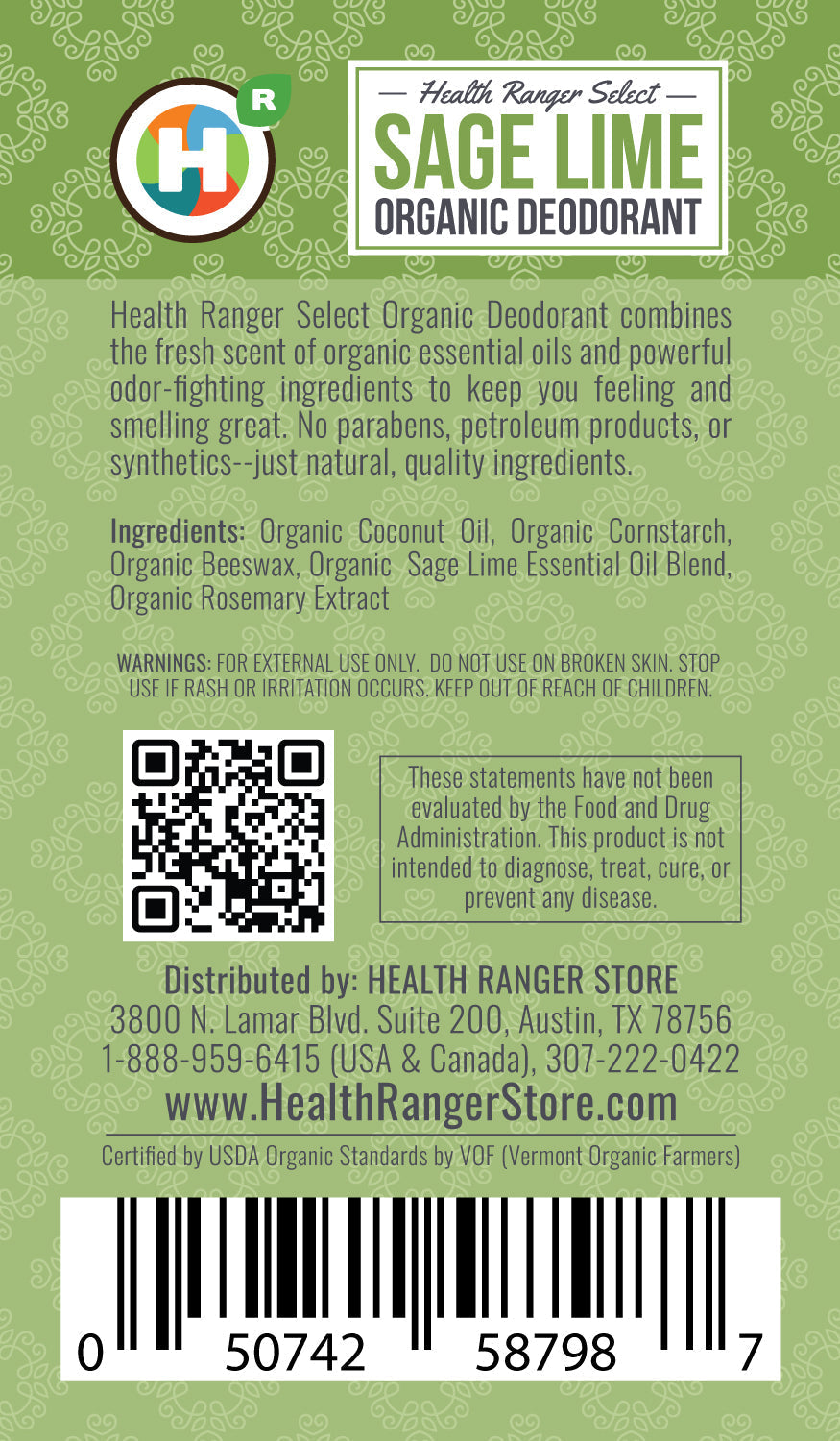 Organic Sage Lime Deodorant 3 oz (90 g) (3-Pack)