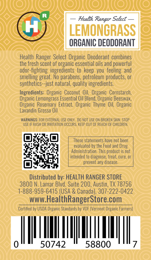 Organic Lemongrass Deodorant 3oz (90g) (3-Pack)