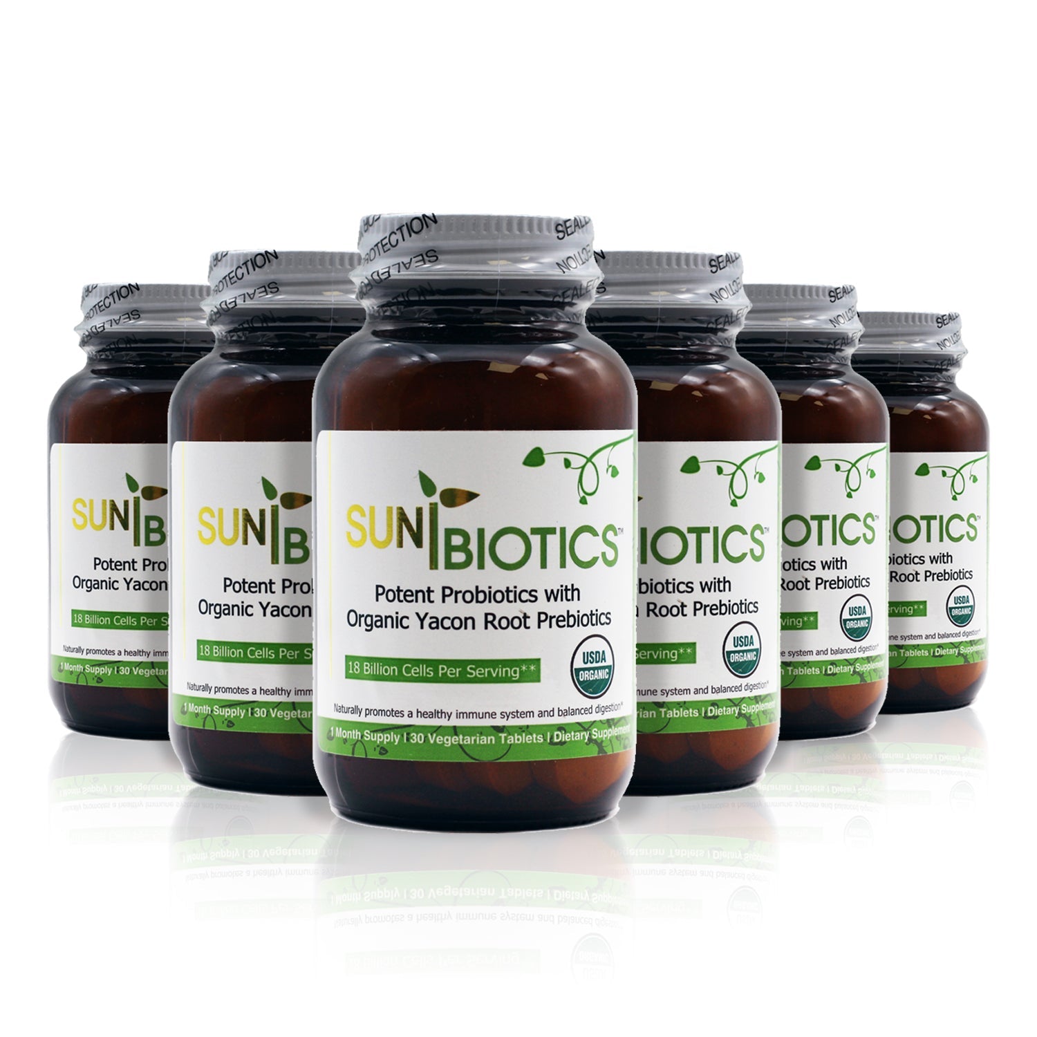 Sunbiotics Organic Potent Probiotic & Prebiotic Tablets - 30 count (6-Pack)