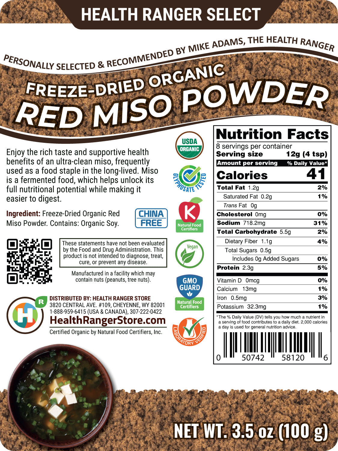 Freeze Dried Organic Red Miso Powder 3.5oz (100g) (6-Pack)