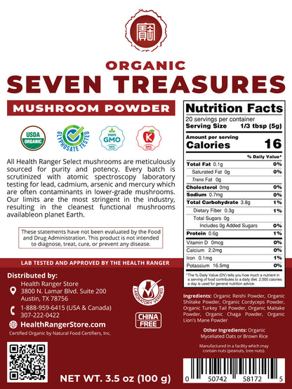 Organic Seven Treasures Mushroom Powder 3.5oz (100g)