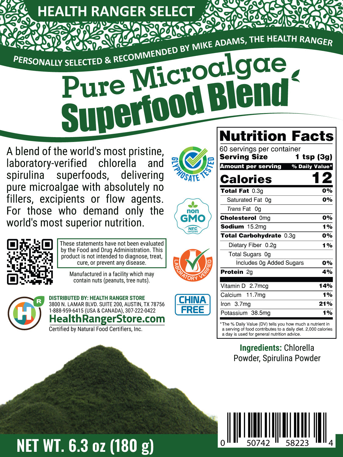 Pure Microalgae Superfood Blend Powder 6.3oz 180g
