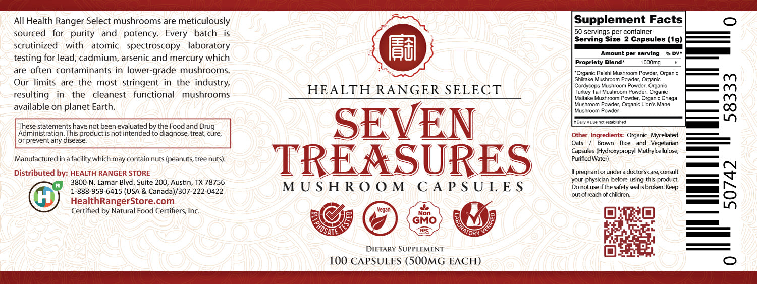 Seven Treasures Mushroom 100 caps (500mg) (Made With Organic Ingredients)