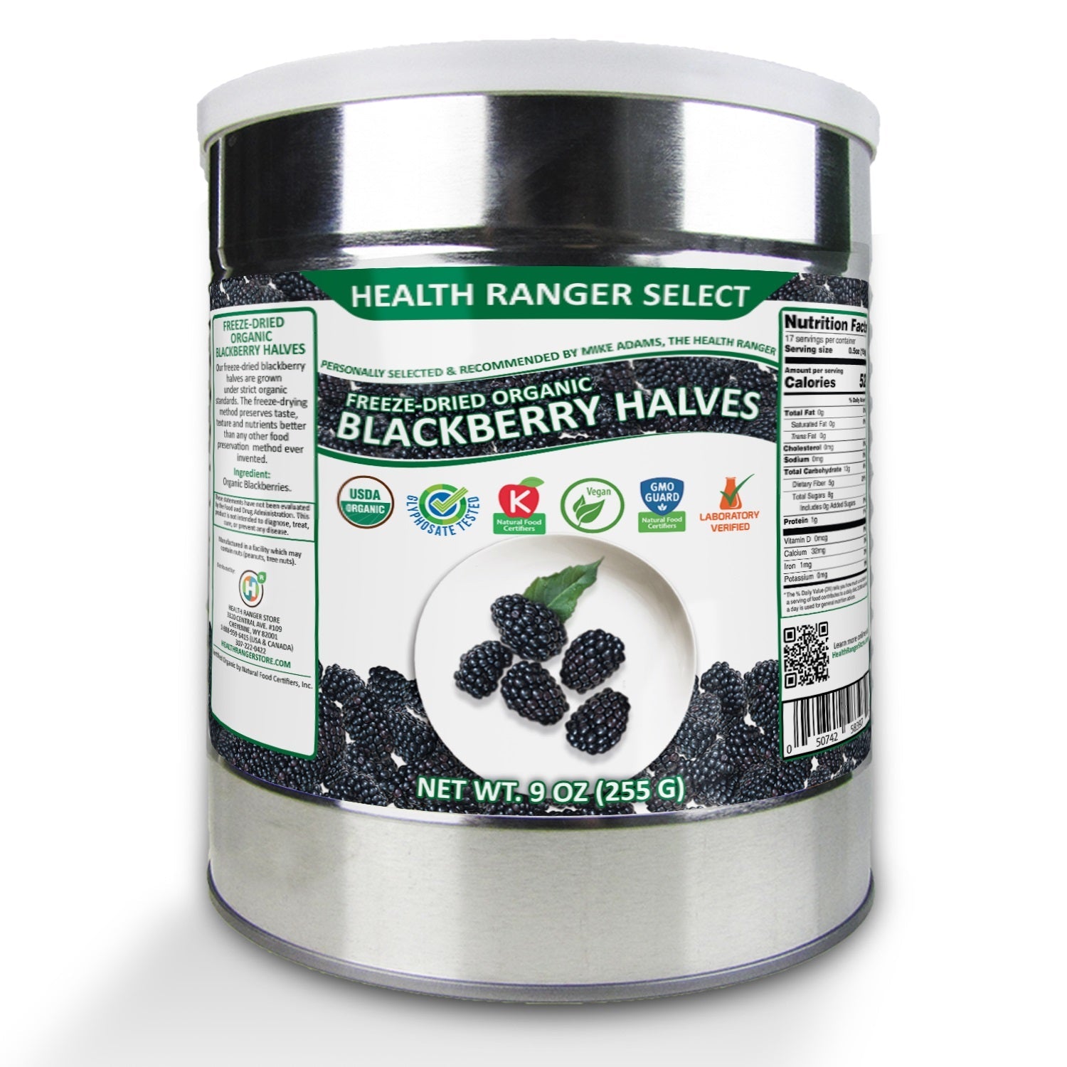 Freeze-Dried Organic Blackberry Halves (9oz, 