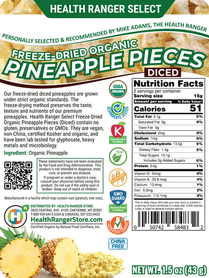 Organic Freeze Dried Pineapple 1.5oz (43g)