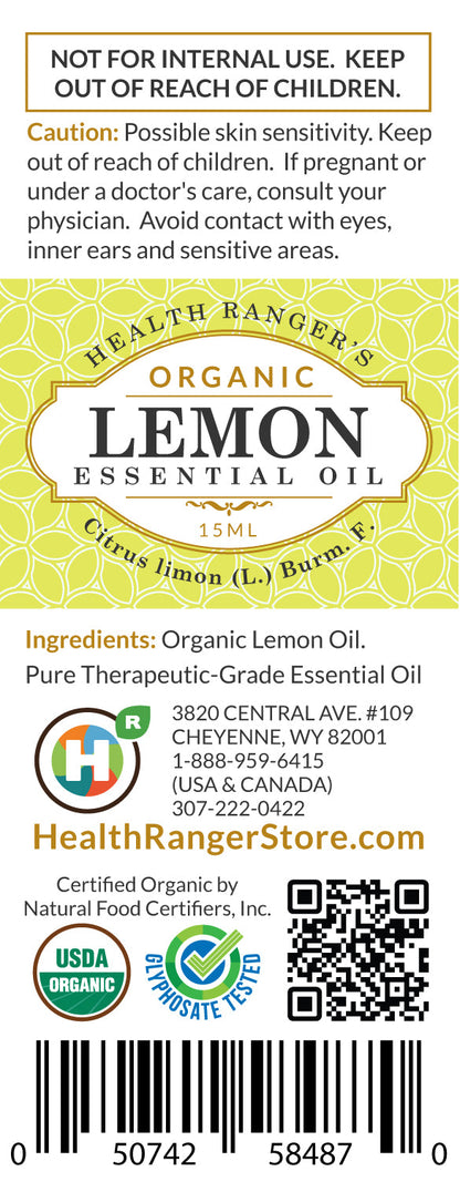 Organic Lemon Essential Oil 0.5oz (15ml) (6-Pack)