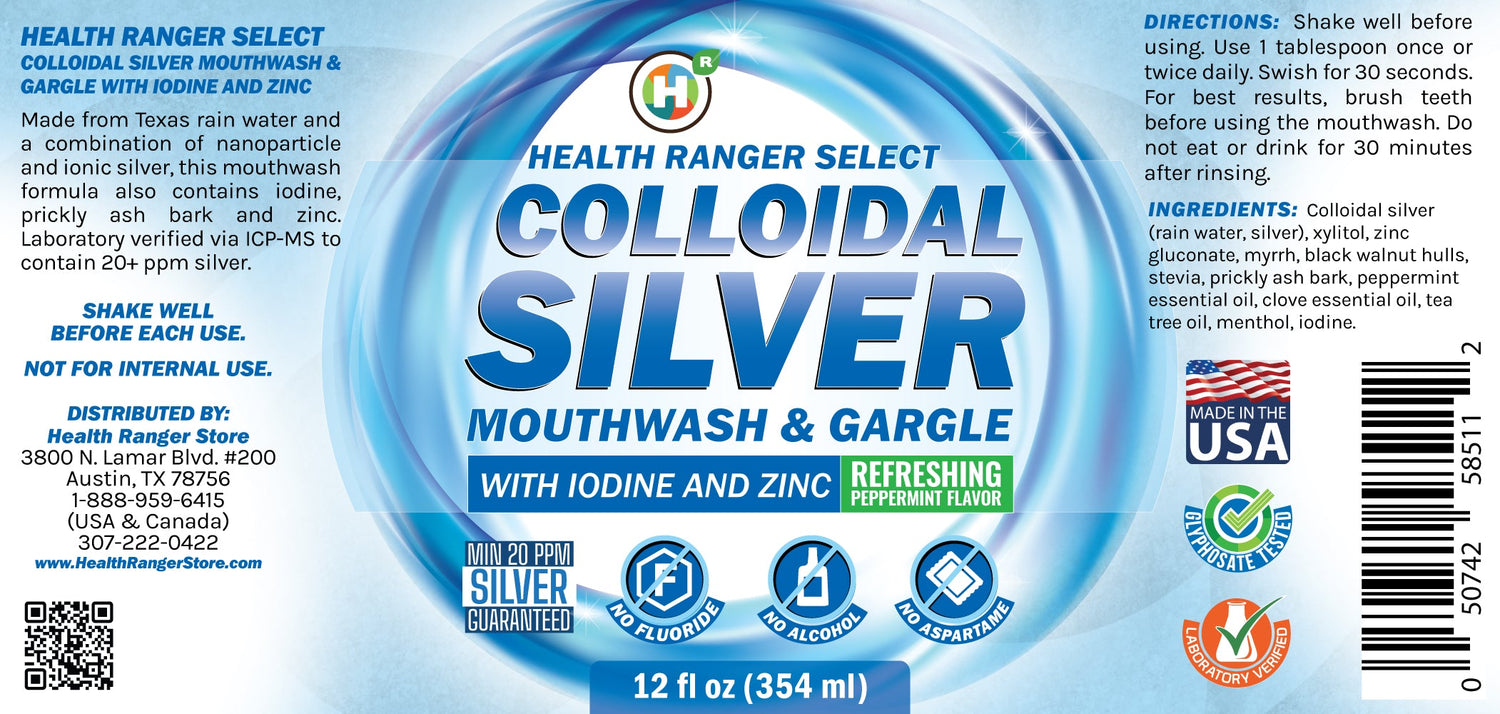 Colloidal Silver Mouthwash &amp; Gargle (with Iodine and Zinc) 12oz (354ml)