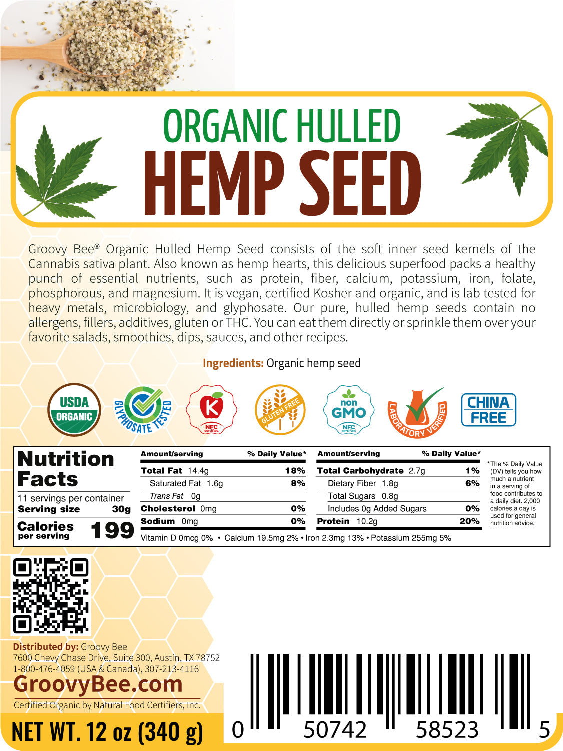 Organic Hulled Hemp Seed 12 oz (340 g)