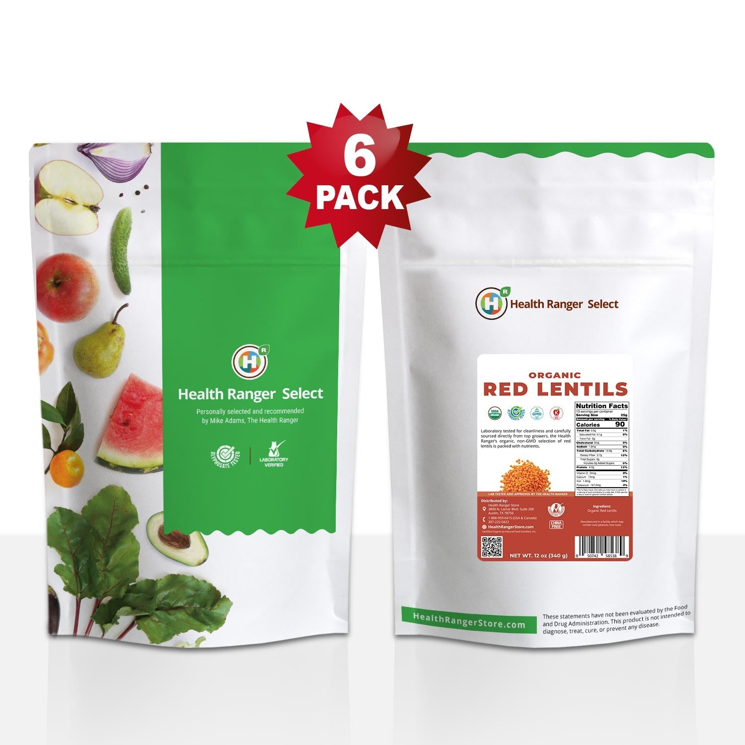 Organic Red Lentils 12 oz (340g) (6-Pack)