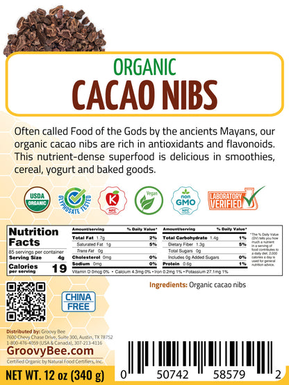 Organic Raw Cacao Nibs 12oz (340g) (3-Pack)