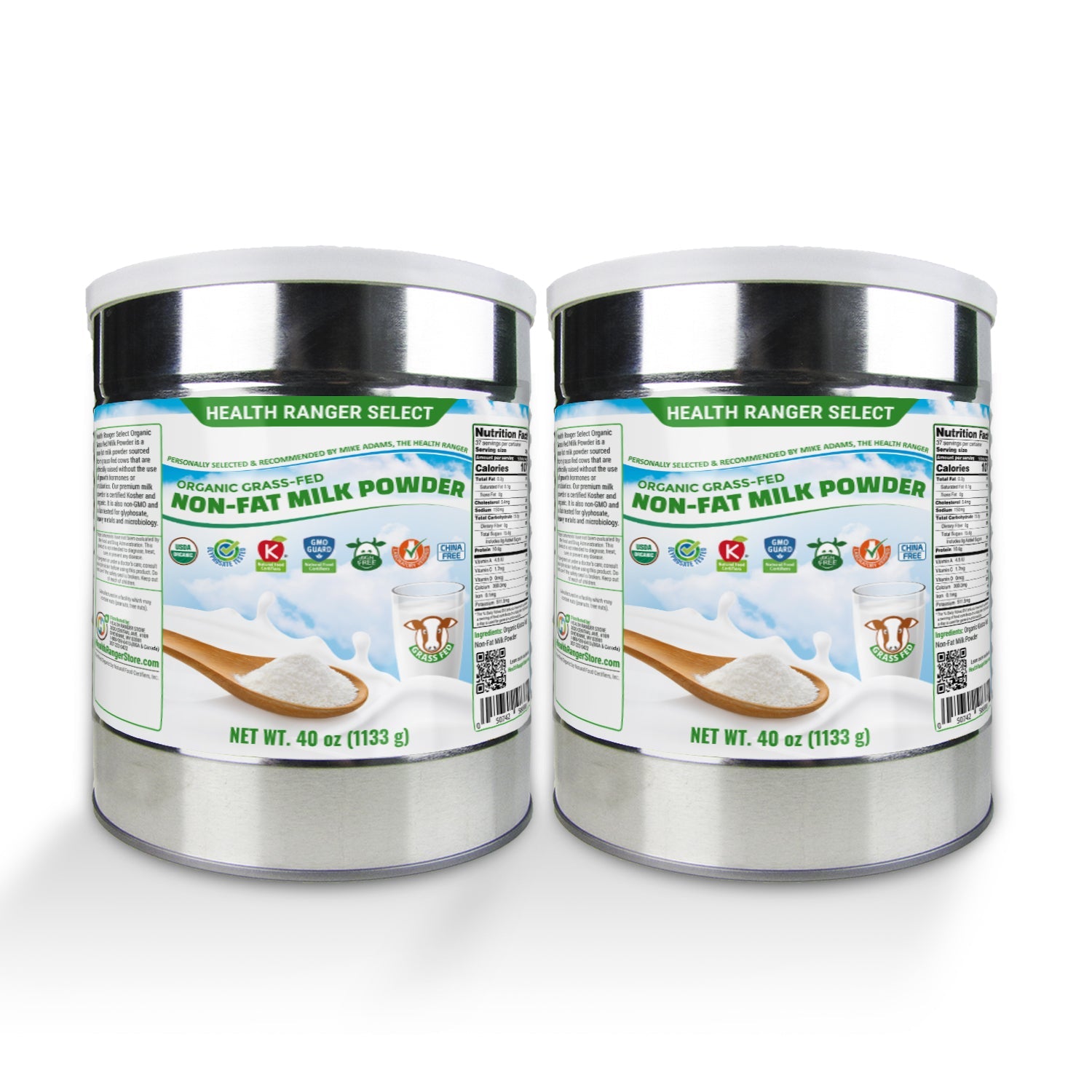 Organic Grass-Fed Non-Fat Milk Powder 40 oz (1133 g, 