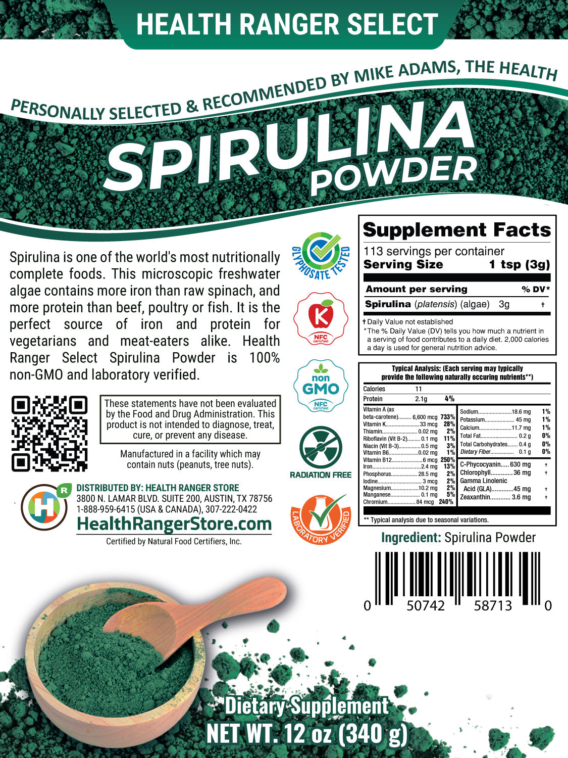 Spirulina Powder 12 oz (340 g) (6-Pack)
