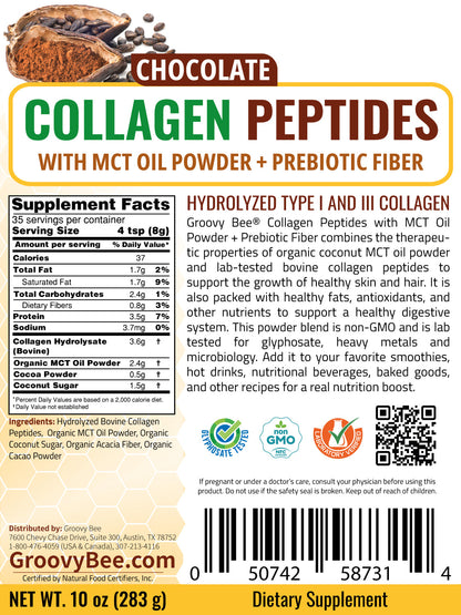 Collagen Peptides + MCT with Prebiotic Fiber - Chocolate 10 oz (283g) (3-Pack)