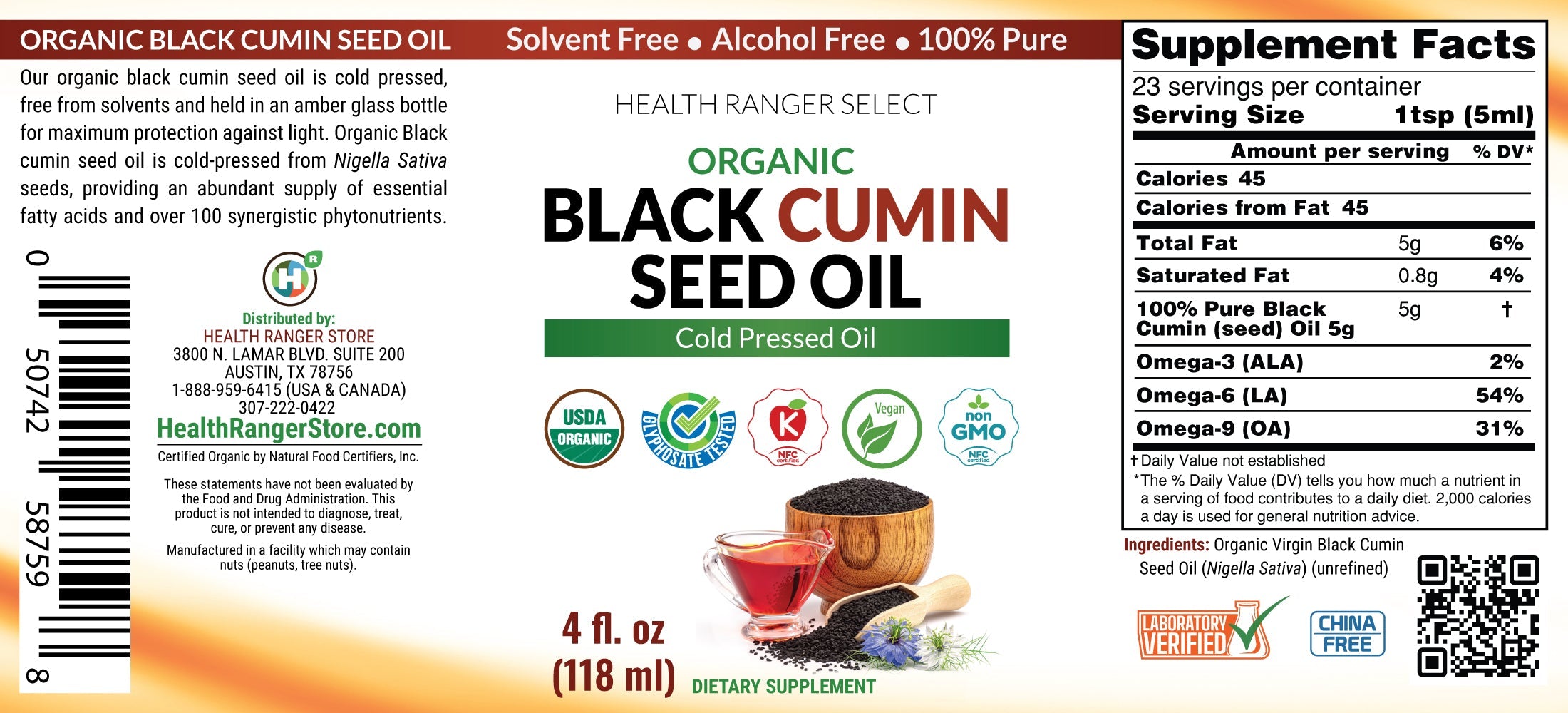 Organic Black Cumin Seed Oil 4oz