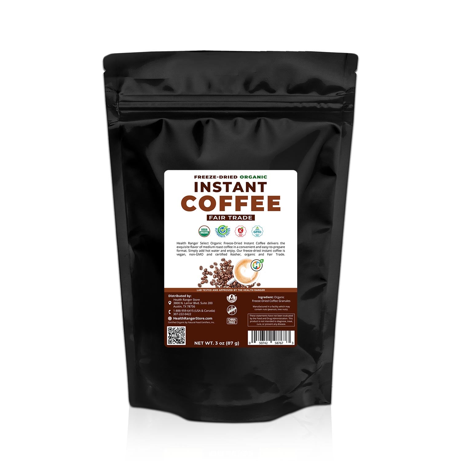 Fair Trade Organic Freeze-Dried Instant Coffee 3oz (87g)