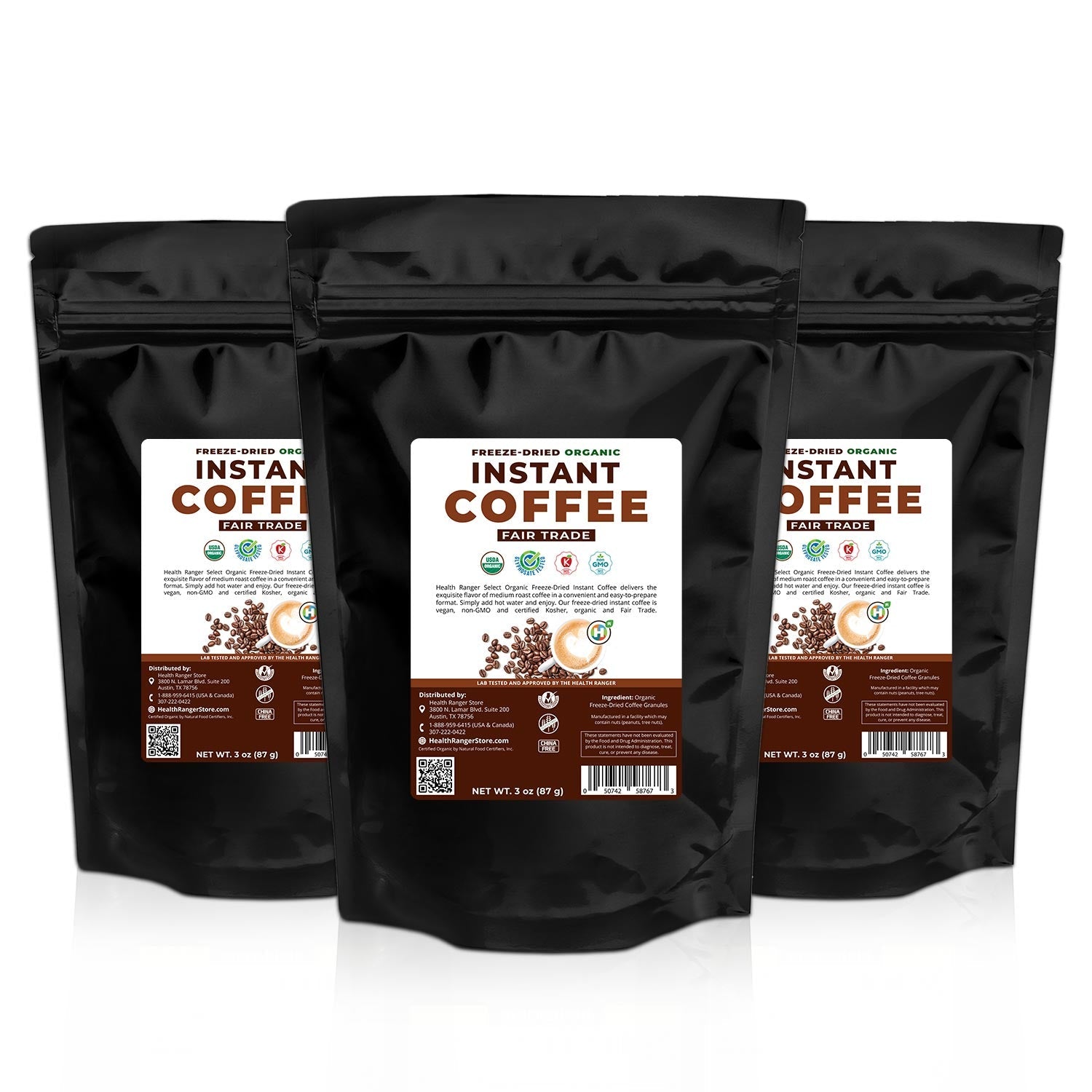 Fair Trade Organic Freeze-Dried Instant Coffee 3oz (87g) (3-Pack)