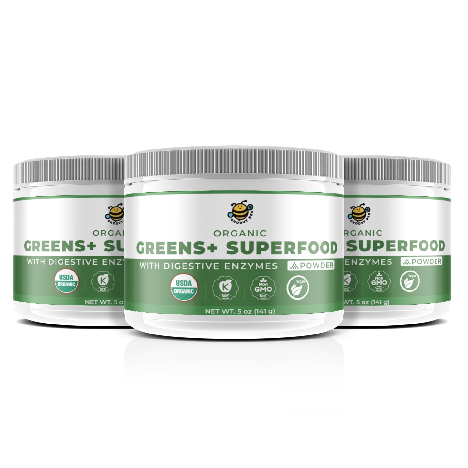 Organic Greens+ Superfood Powder With Digestive Enzymes 5 oz (141 g) (3-Pack)