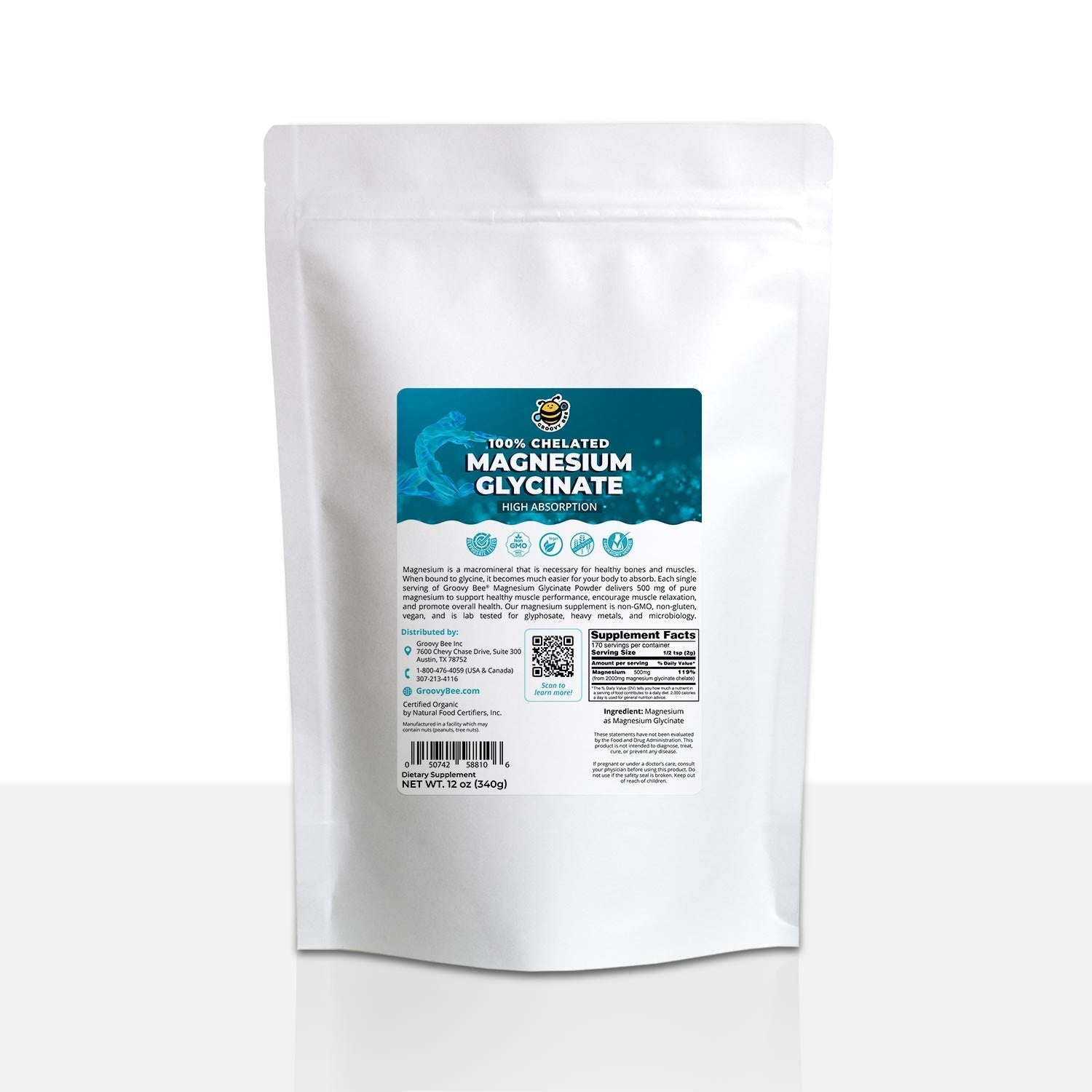 Magnesium Glycinate High Absorption Powder 12 oz (340 g) (3-Pack)