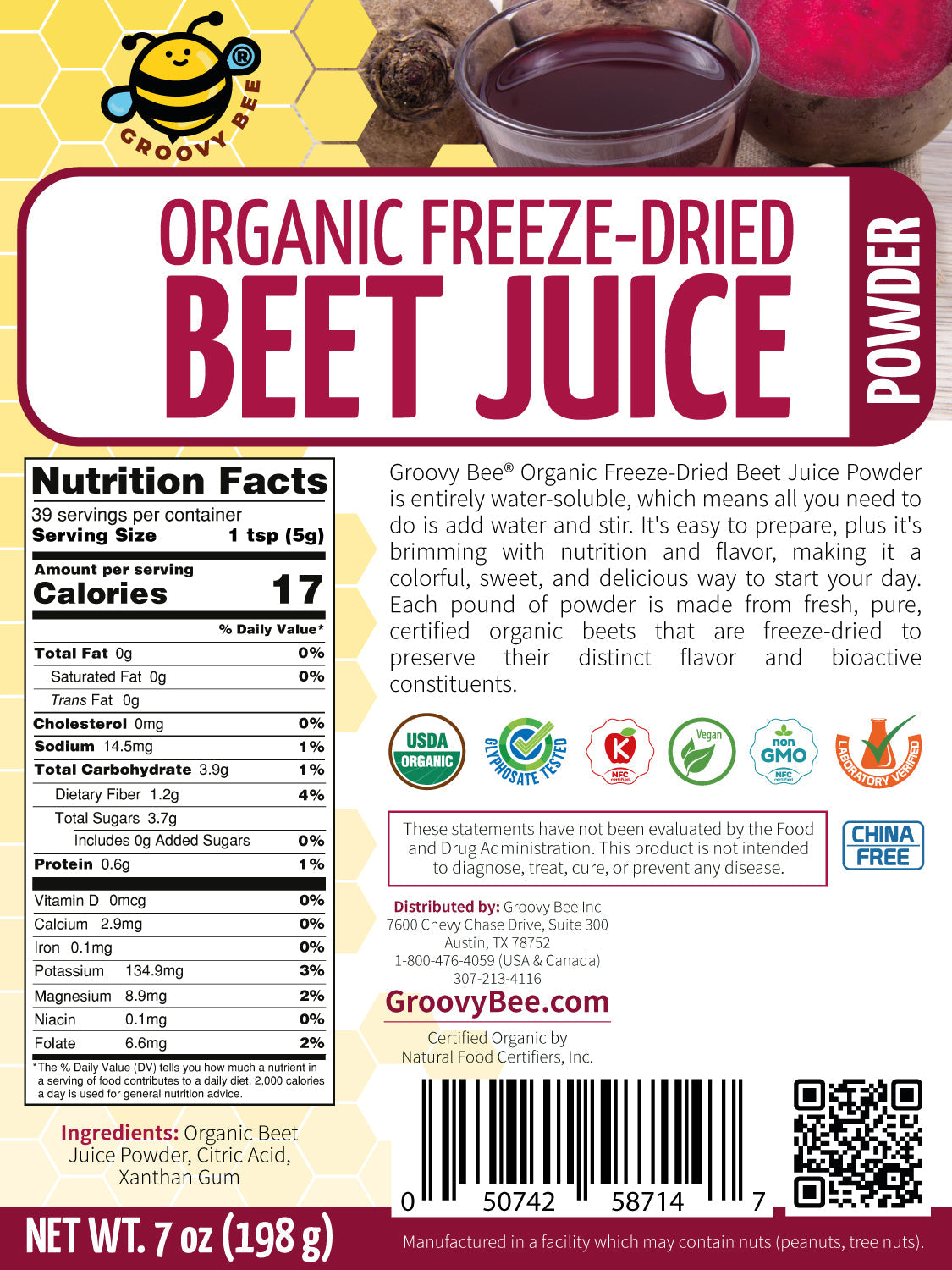 Organic Freeze-Dried Beet Juice Powder 7oz (198g)