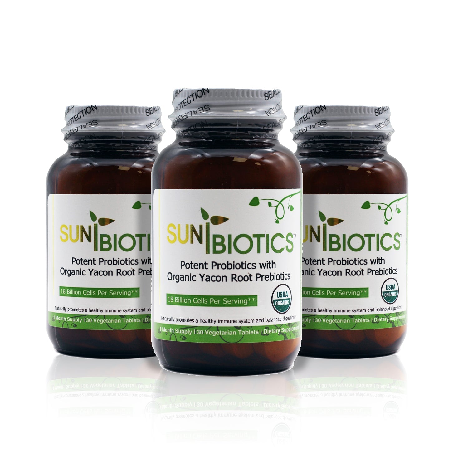 Sunbiotics Organic Potent Probiotic &amp; Prebiotic Tablets - 30 count (3-Pack)
