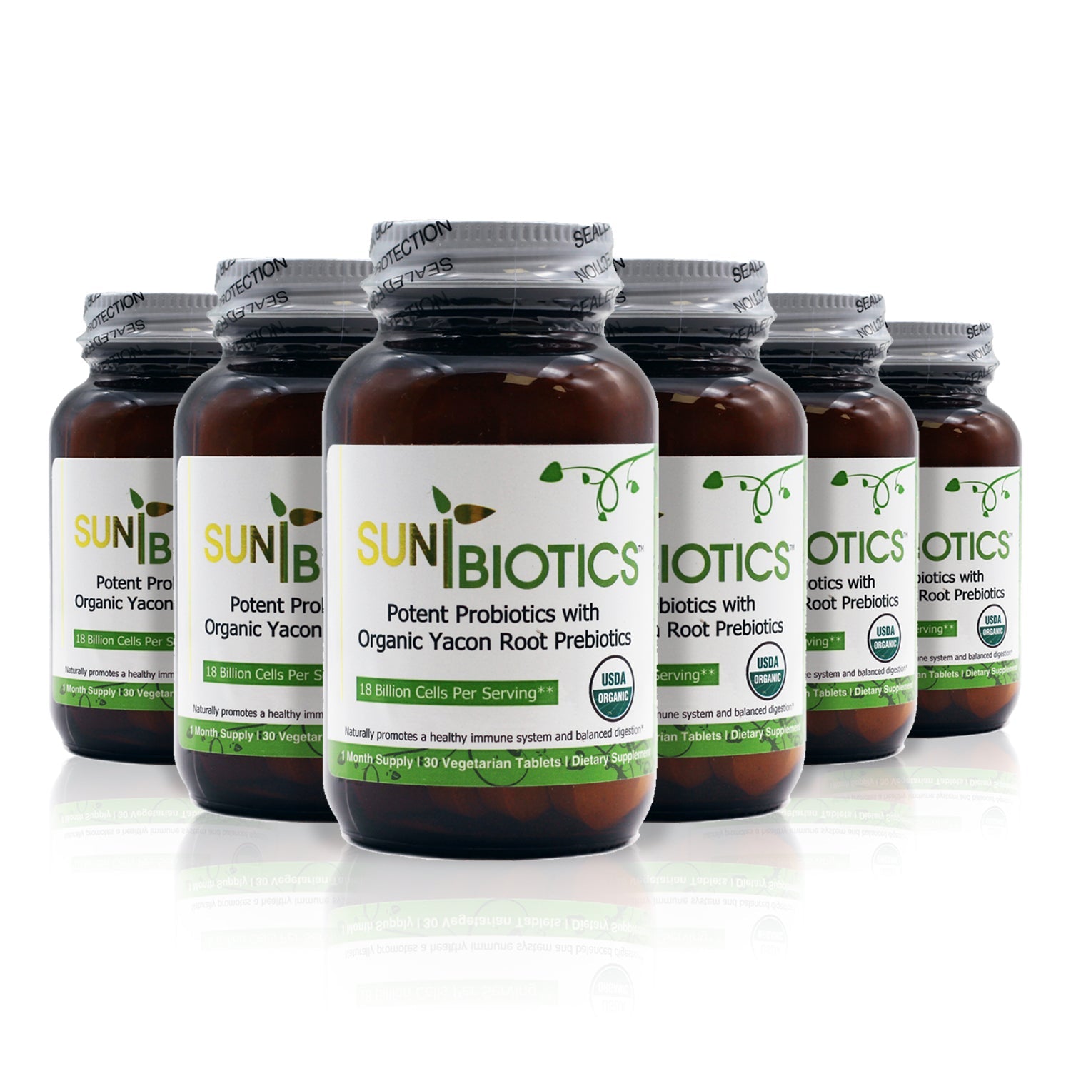Sunbiotics Organic Potent Probiotic &amp; Prebiotic Tablets - 30 count (6-Pack)