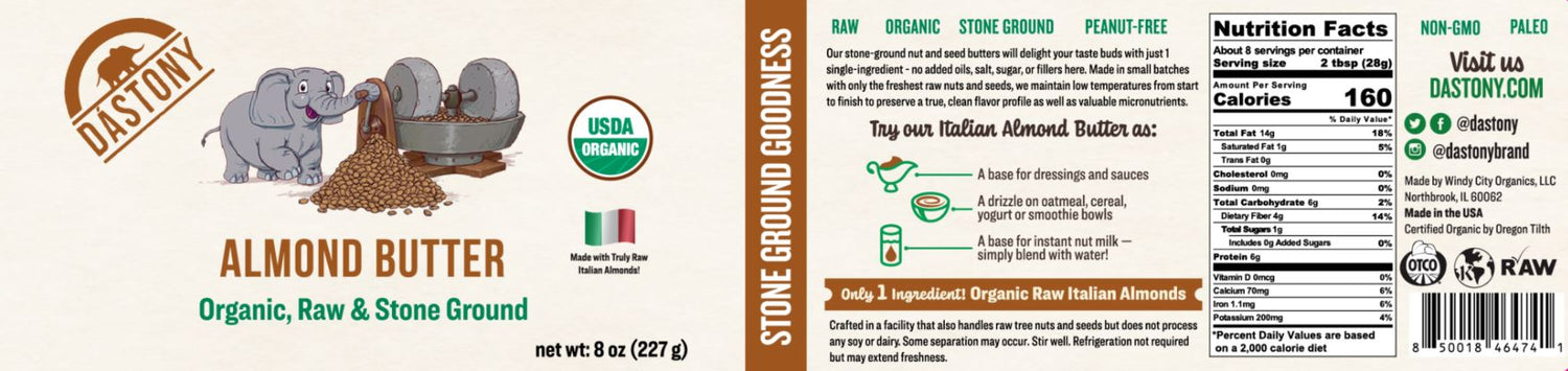 Organic Raw Almond Butter - 8 oz (227g)